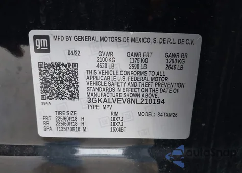 2022 GMC Terrain Slt из США, поврежденный, VIN 3GKALVEV8NL210194